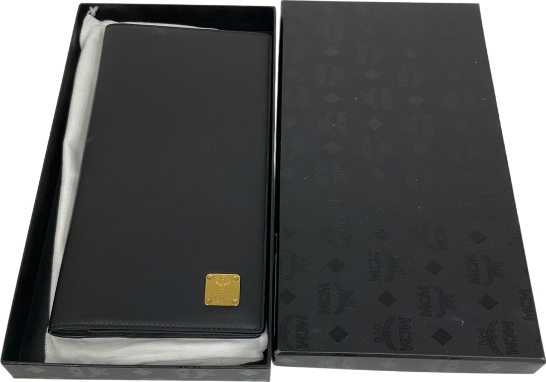 MCM Black Leather Travel Wallet One Size