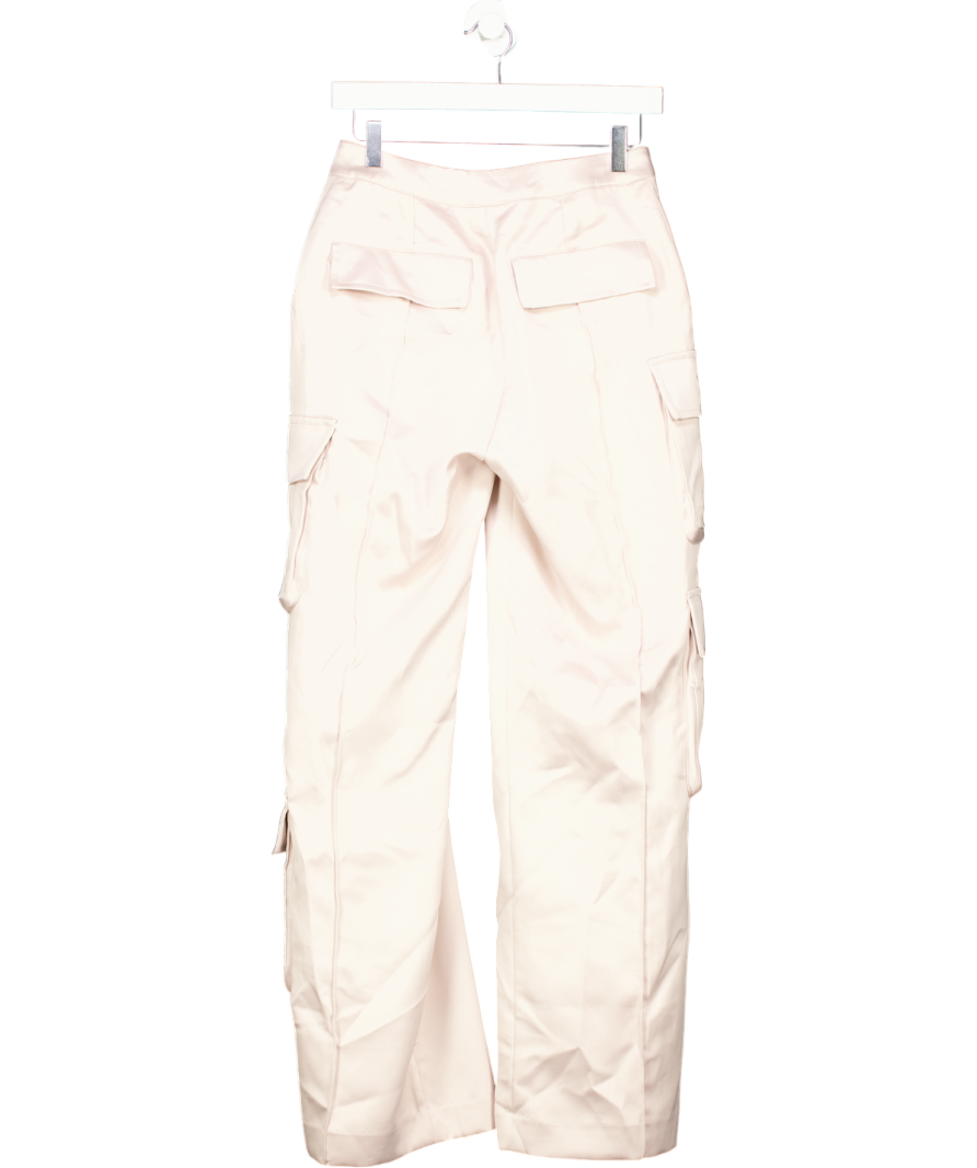 House of CB Pink Daria Crystal Satin Straight Leg Cargo Trousers UK S