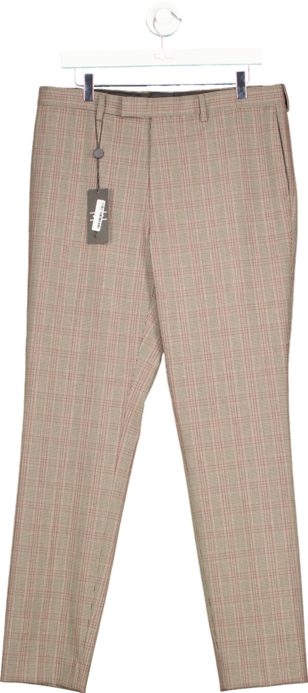 Topman Beige Check Slim Fit Trousers UK W34