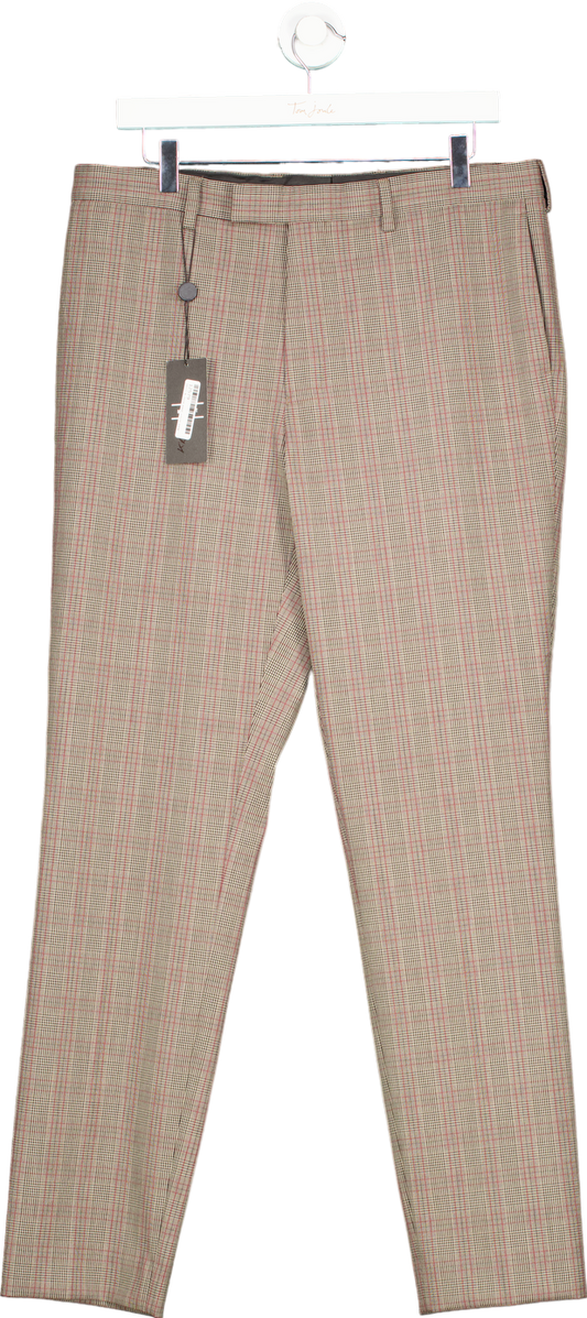 Topman Beige Check Slim Fit Trousers UK W34