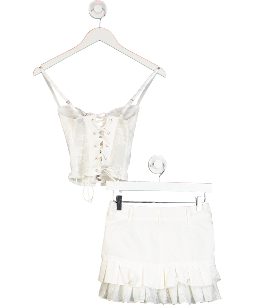 Outcast White Tenaya Lace Detail Skirt & Corset Set UK XS