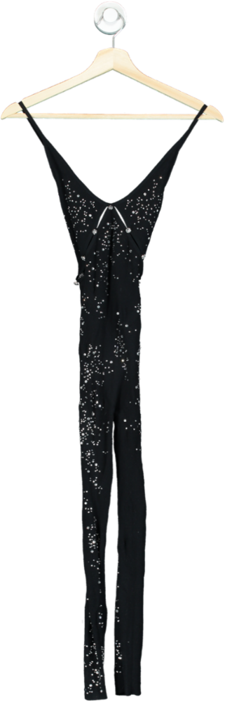 White Fox Black Rhinestone Jumpsuit One Size