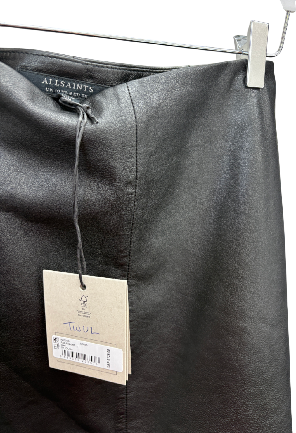 AllSaints Black Renai butter soft leather Mini Skirt UK 10