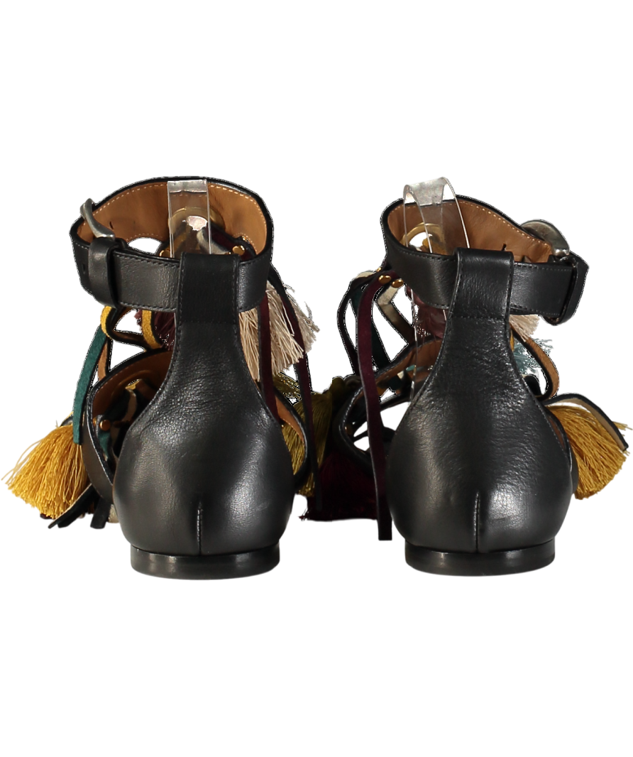 Chloé Black Miki Tassel Flat Sandals UK 6 EU 39 👠