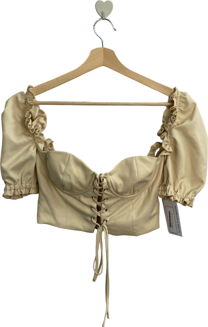 Mistress Rocks Beige Lace-Up Corset Top UK 6