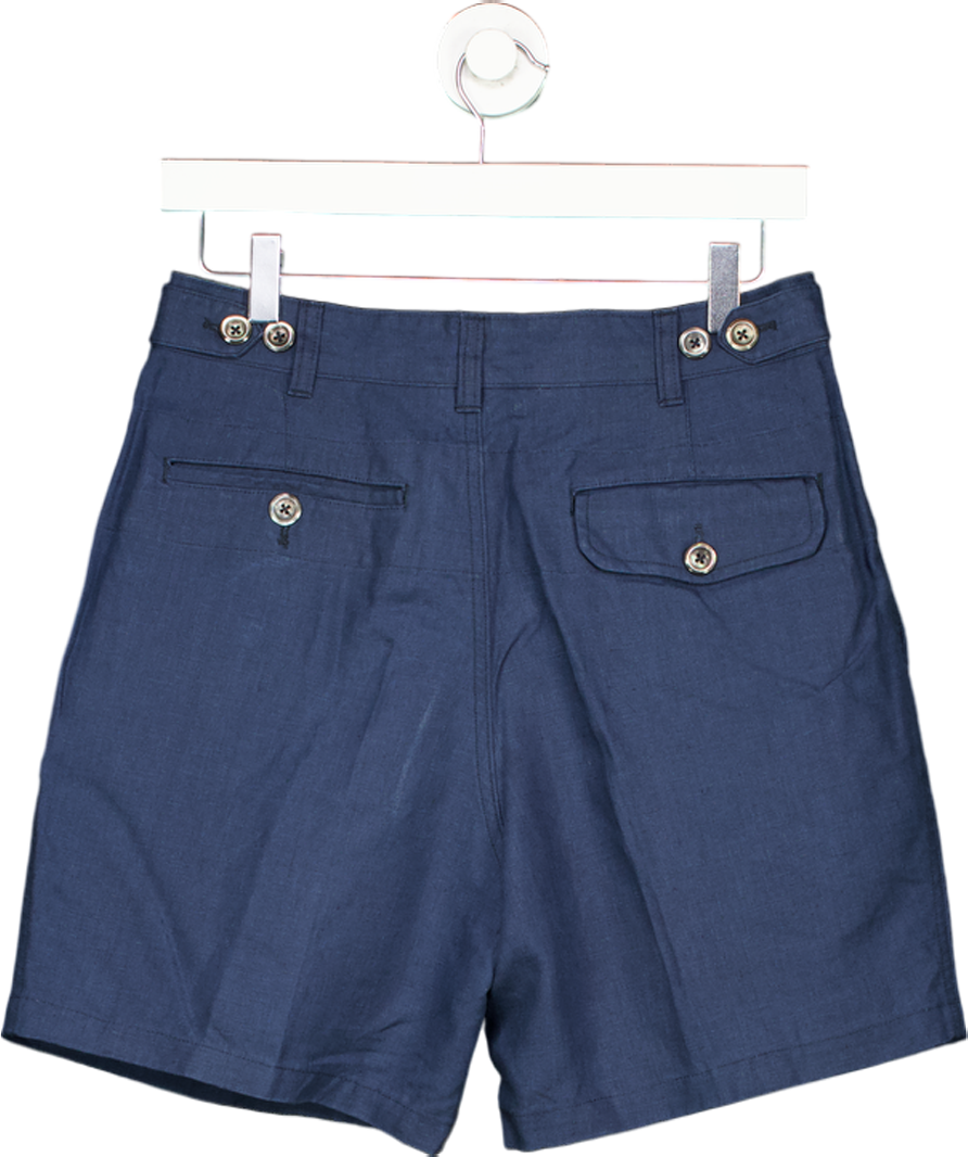 Drakes Blue Single Pleat Linen Shorts W31