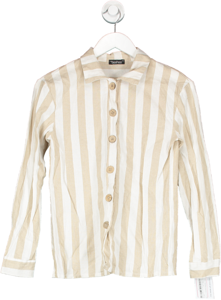 boohoo Beige Cotton Blend Striped Shirt UK 6