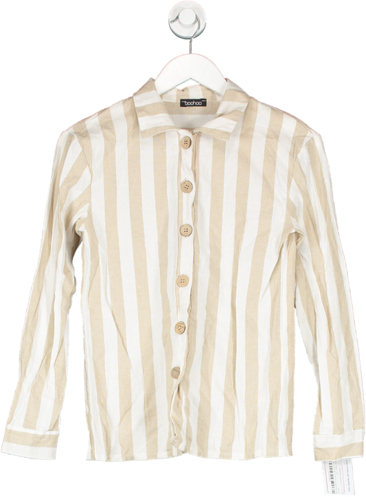boohoo Beige Cotton Blend Striped Shirt UK 6