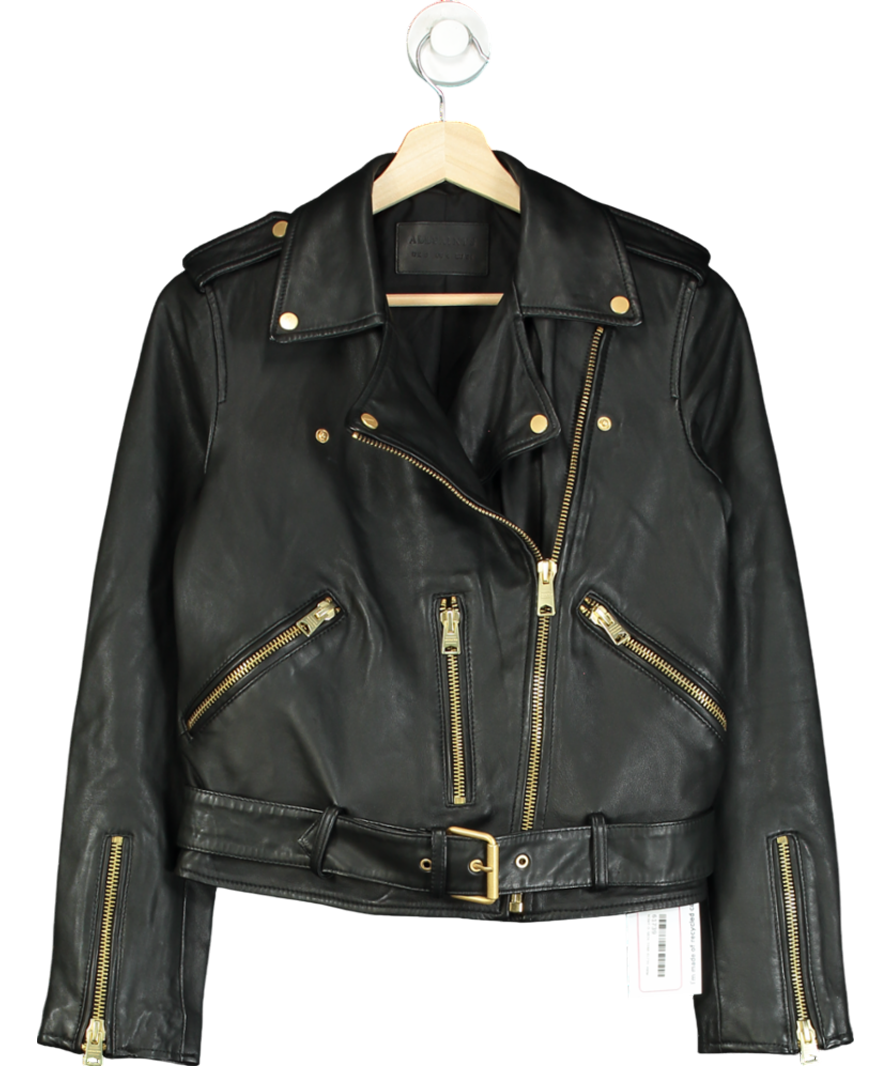 All Saints Black Balfern Leather Biker Jacket UK 8