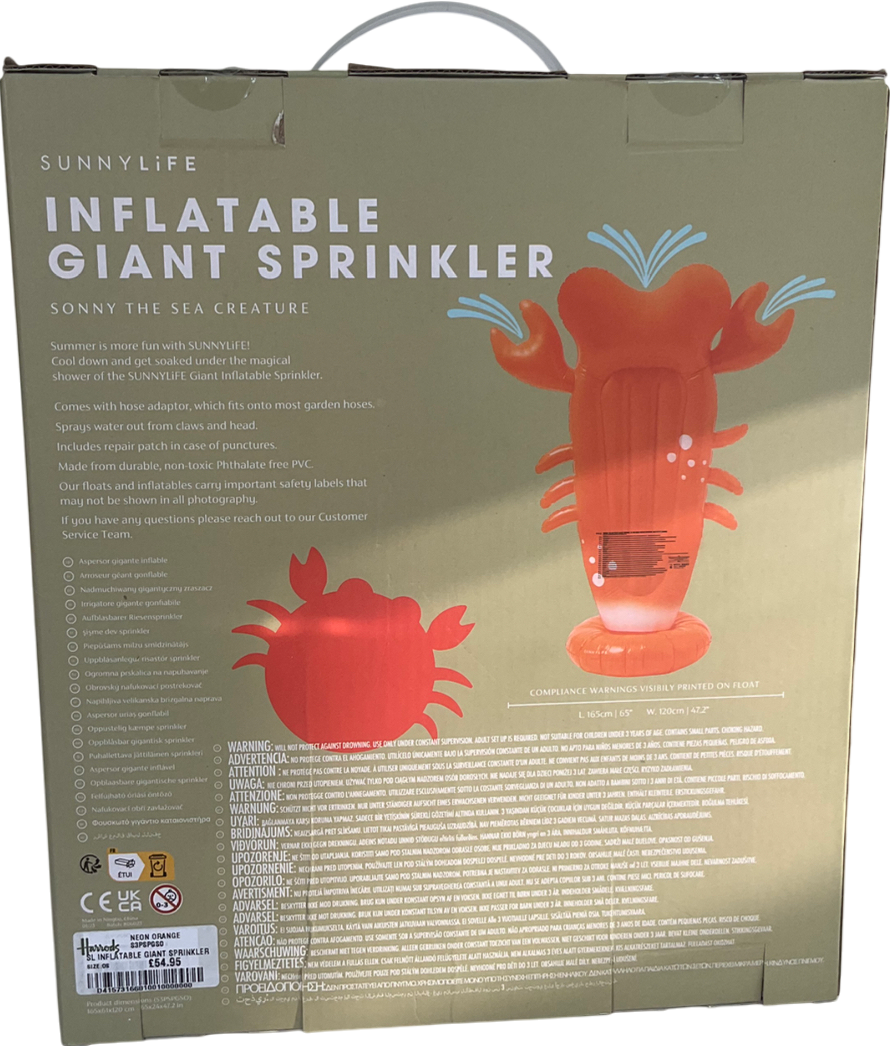 SunnyLife Orange Kids Sonny The Sea Creature Inflatable Giant Sprinkler in Orange