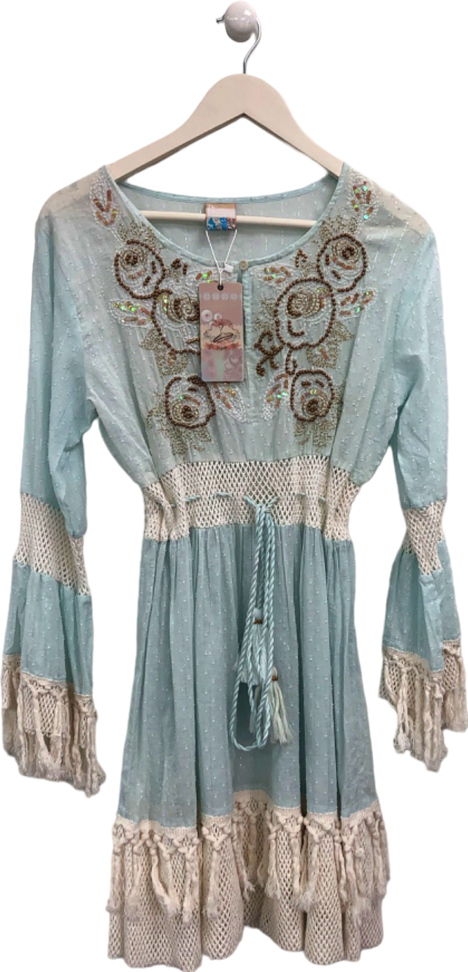 SIYA Blue Embroidered Boho Dress One Size