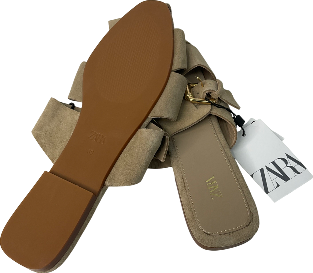 ZARA Beige Buckle Design Slip On Sandal UK 6