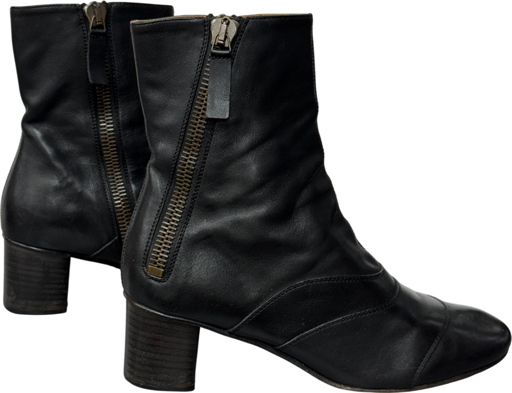 Chloé Lexi Black Ankle Leather Double Zipper Block Heel Boots UK 6.5 EU 39.5 👠