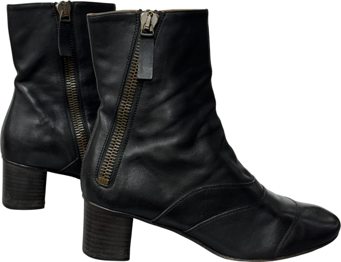 Chloé Lexi Black Ankle Leather Double Zipper Block Heel Boots UK 6.5 EU 39.5 👠