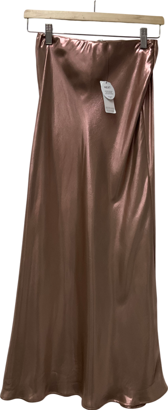 Next Metallic Rose Gold Satin Foil Midi Skirt UK 6