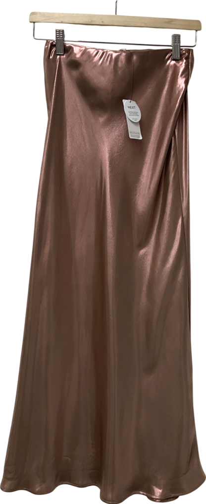 Next Metallic Rose Gold Satin Foil Midi Skirt UK 6