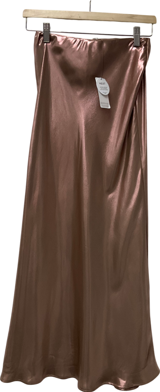 Next Metallic Rose Gold Satin Foil Midi Skirt UK 6