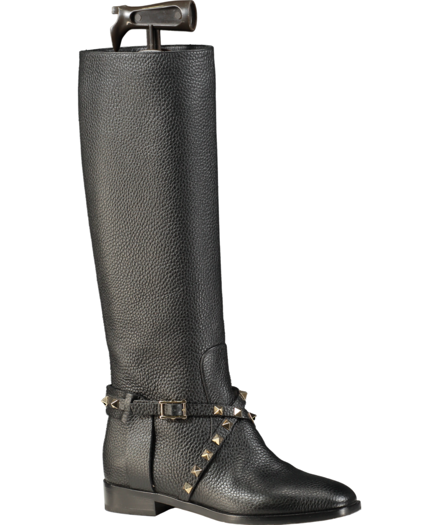 Valentino Garavani Rockstud Pebbled-leather Knee Boots In Black UK 2 EU 35 👠