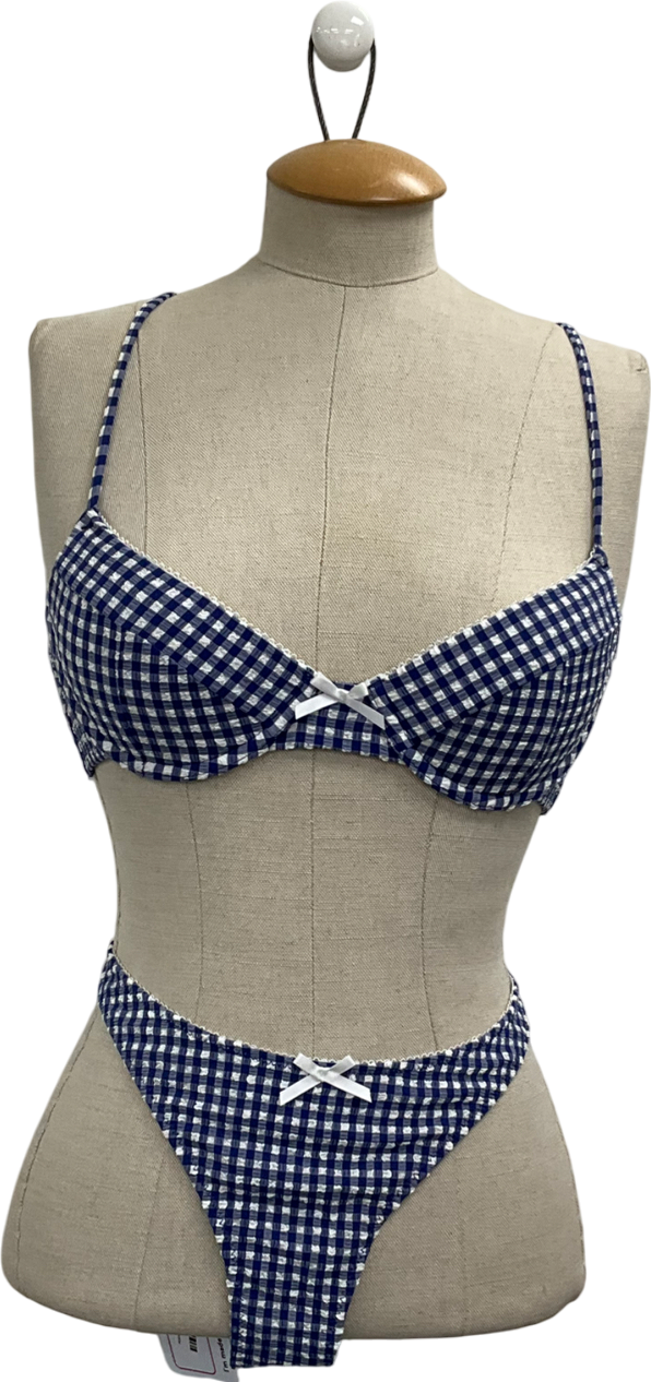 White Fox Beachside Bikini Top Blue Gingham & Seashell Bottoms Blue Gingham UK S