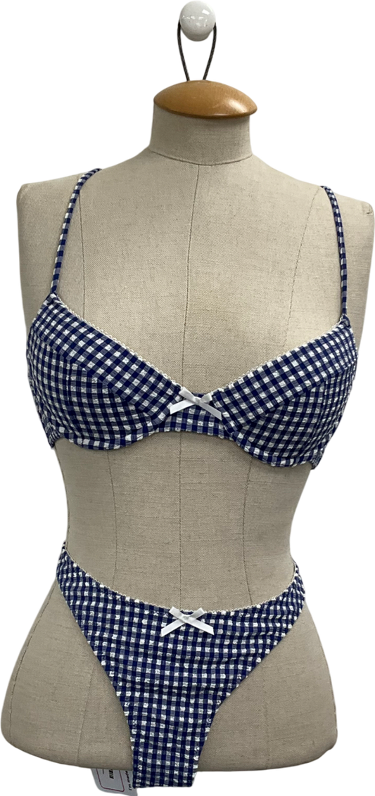 White Fox Beachside Bikini Top Blue Gingham & Seashell Bottoms Blue Gingham UK S