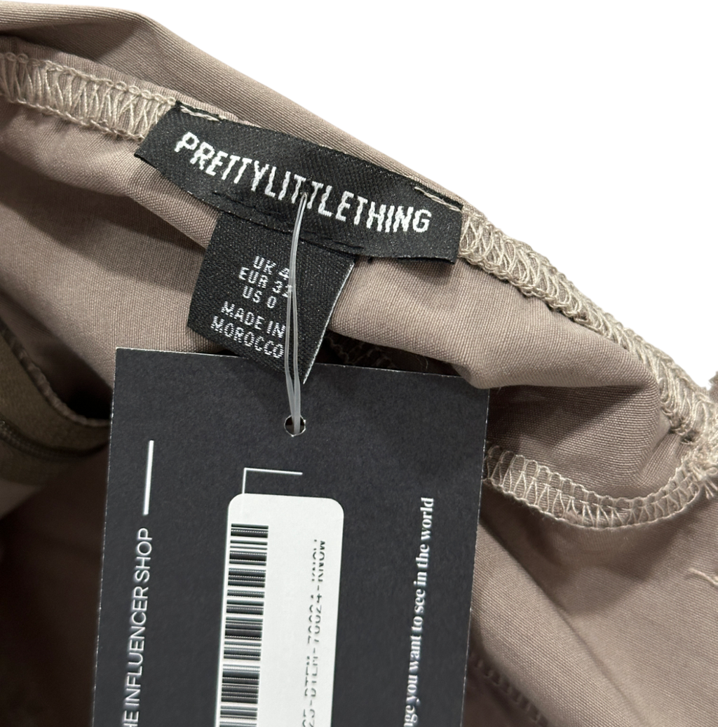 PrettyLittleThing Brown Rose Detail Split Back Corset Midi Dress UK 4