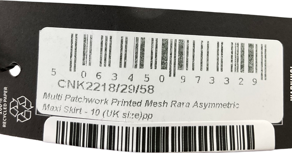 PrettyLittleThing Multicoloured Multi Patchwork Printed Mesh Asymmetric Skirt UK 10