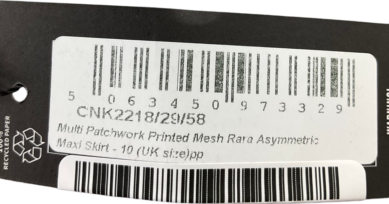 PrettyLittleThing Multicoloured Multi Patchwork Printed Mesh Asymmetric Skirt UK 10