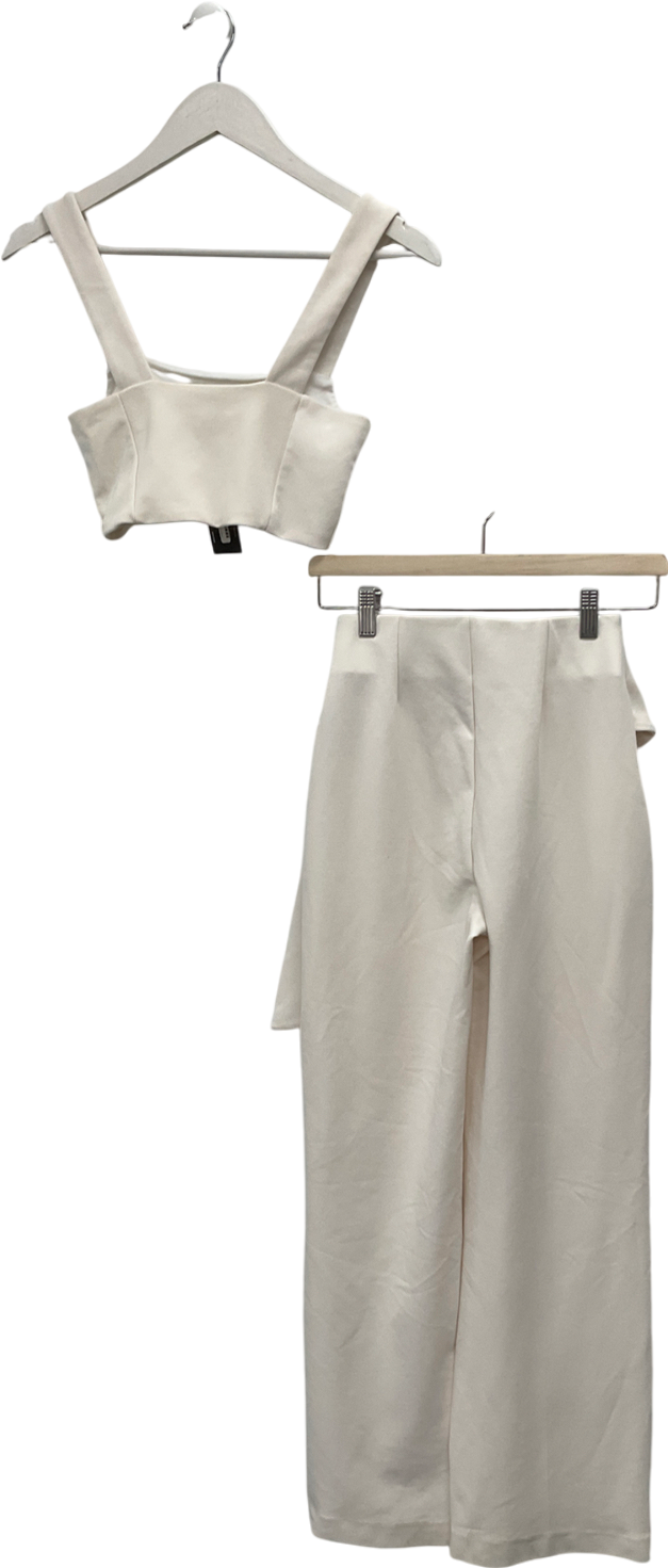 Fashion Nova Cream High Waisted Trousers & Crop Top Set UK XS