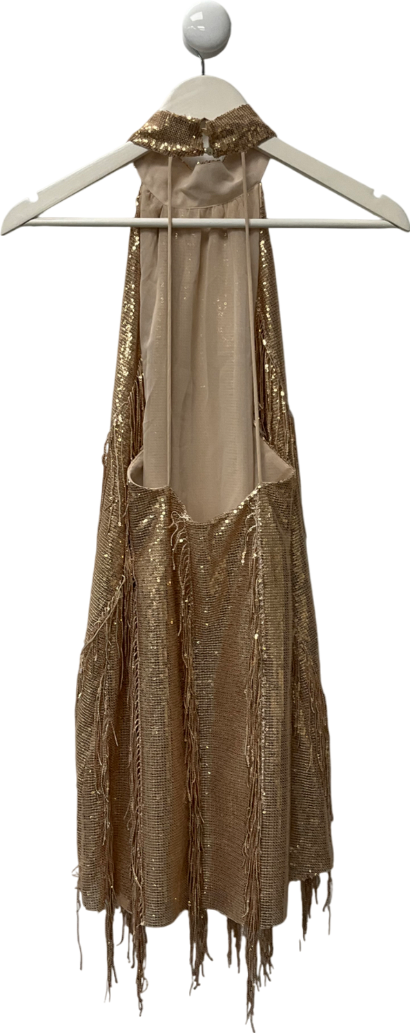 ZARA Metallic Gold Sequin Tassel Dress UK S