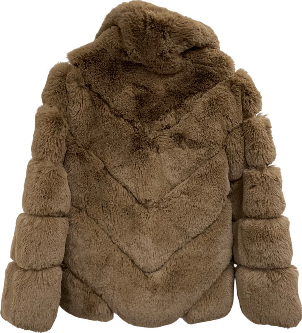Copperose Brown Faux Fur Coat In Camel UK S/M