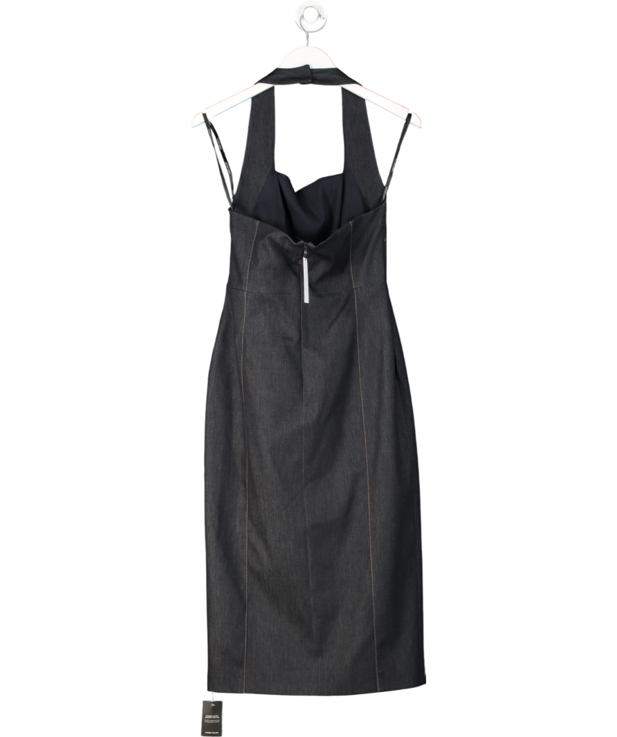 KAREN MILLEN Indigo Blue Stretch Denim Tailored Halter Neck Midi Dress UK 10