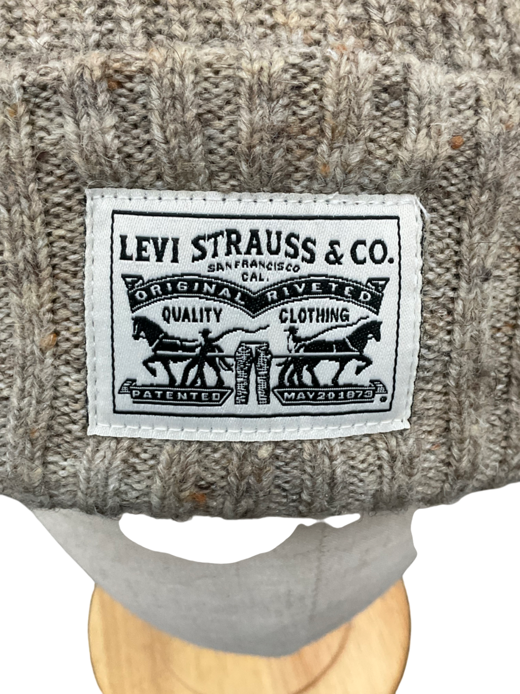 levis Beige Backpatch Cotton Beanie Hat One Size