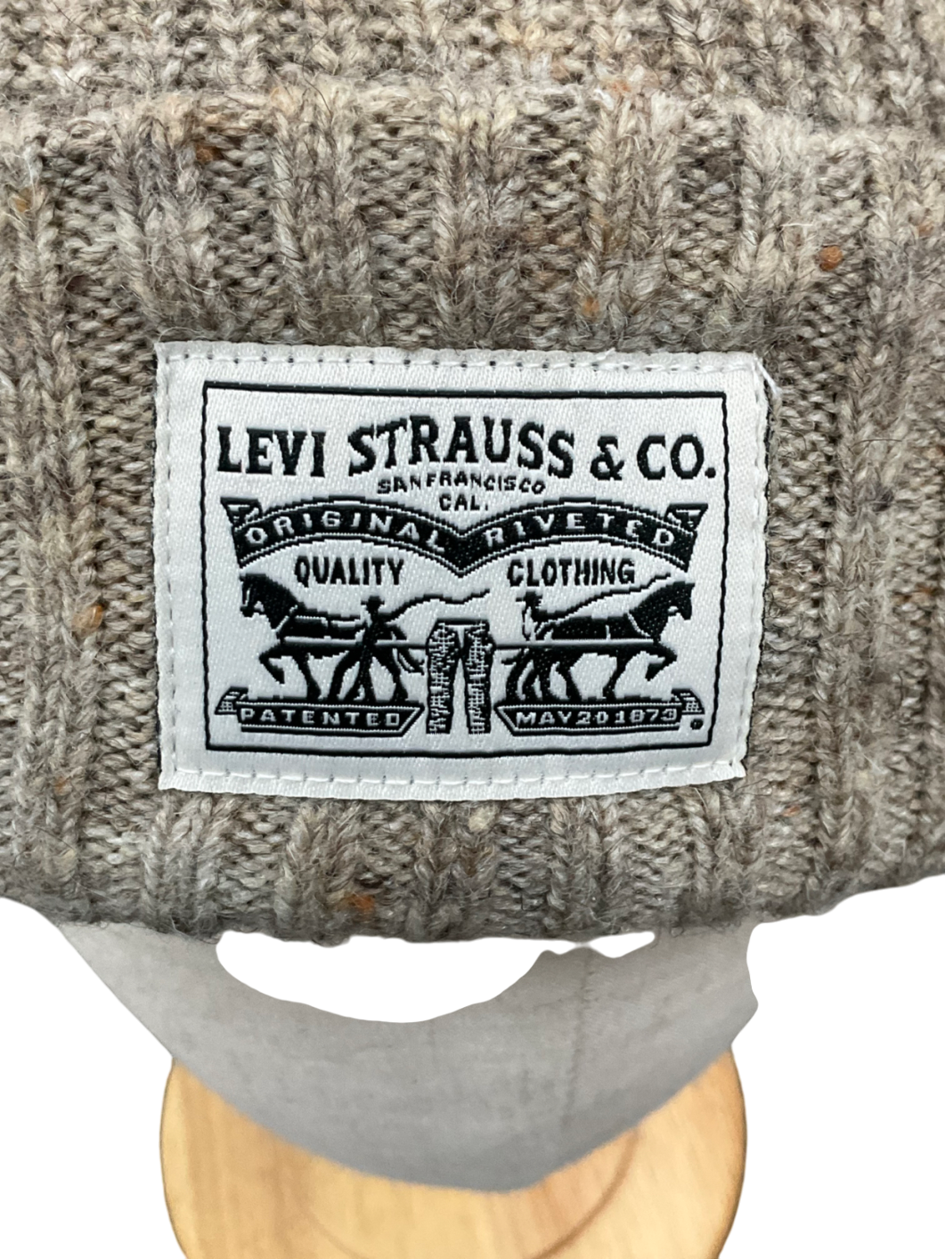 levis Beige Backpatch Cotton Beanie Hat One Size
