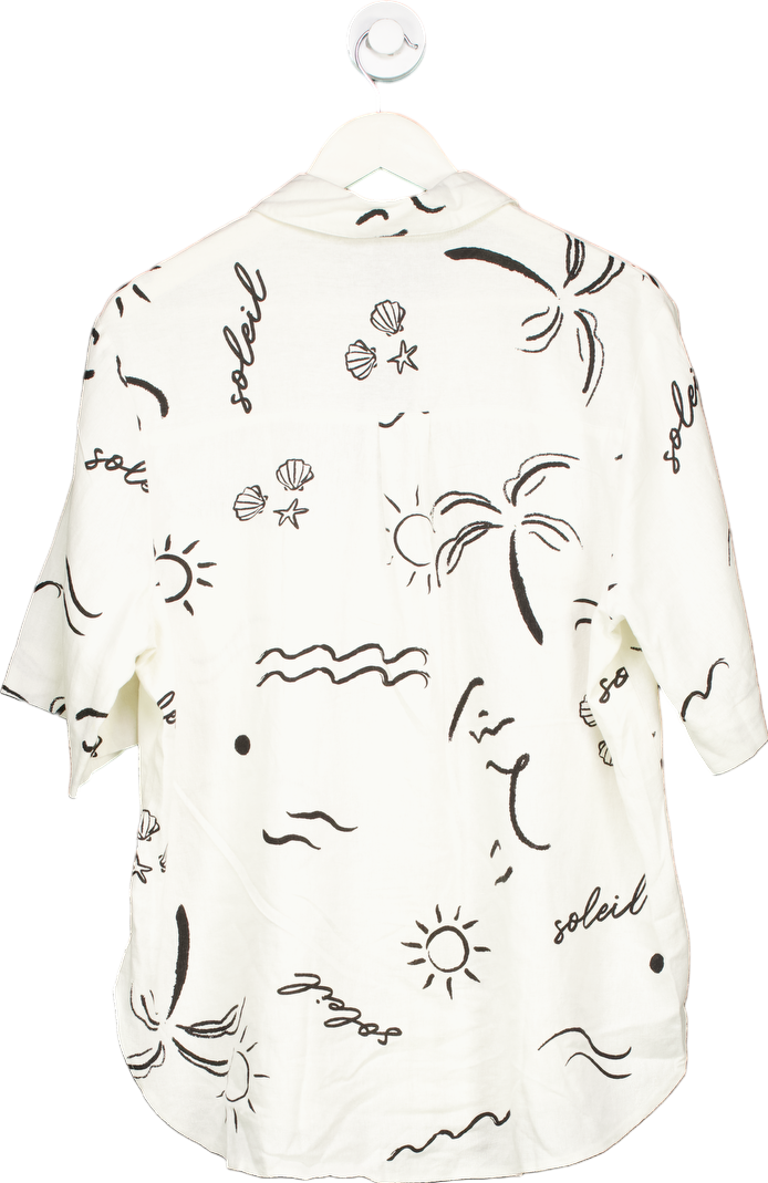 New Look White Soleil Print Linen Blend Shirt UK 12