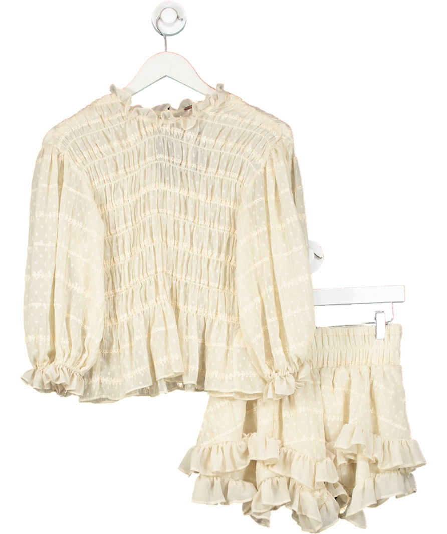 Free People Cream 2-piece Embroidered Blouse And Mini Skirt Set UK XS