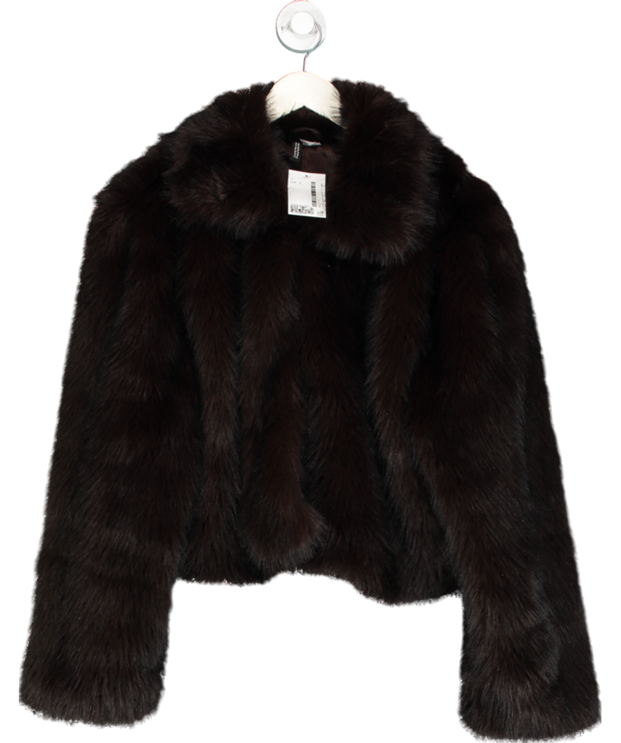H&M Dark Brown Cropped Faux Fur Jacket UK L