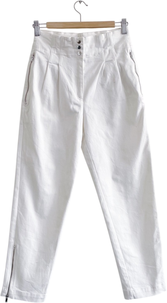 REISS White Serina Cotton Pleat Front Cargo Trousers UK 6