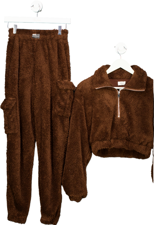 Oh Polly Brown Fleece Co-ord Set UK XS