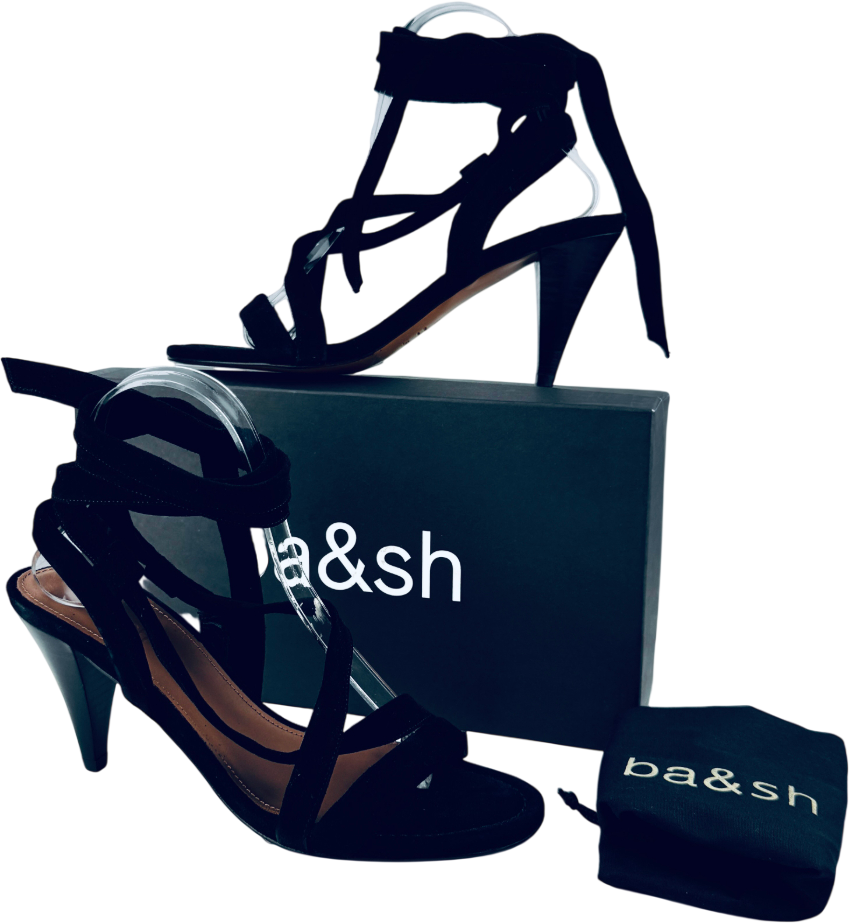 BA&SH Black Ankle Tie Suede Sandals UK 6 EU 39 👠
