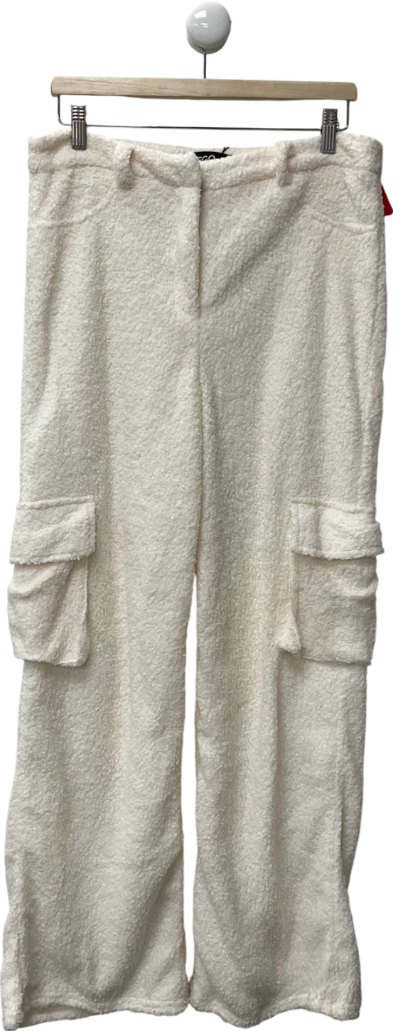 Ego White High Waist Wide Leg Cargo Trousers In Cream Teddy Borg UK 14