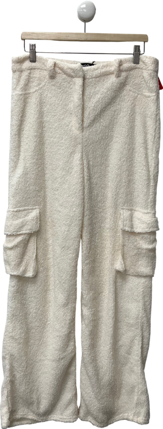 Ego White High Waist Wide Leg Cargo Trousers In Cream Teddy Borg UK 14