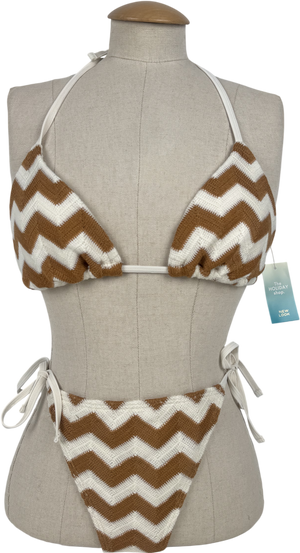 New Look Brown And White Contrast Bikini Set UK M
