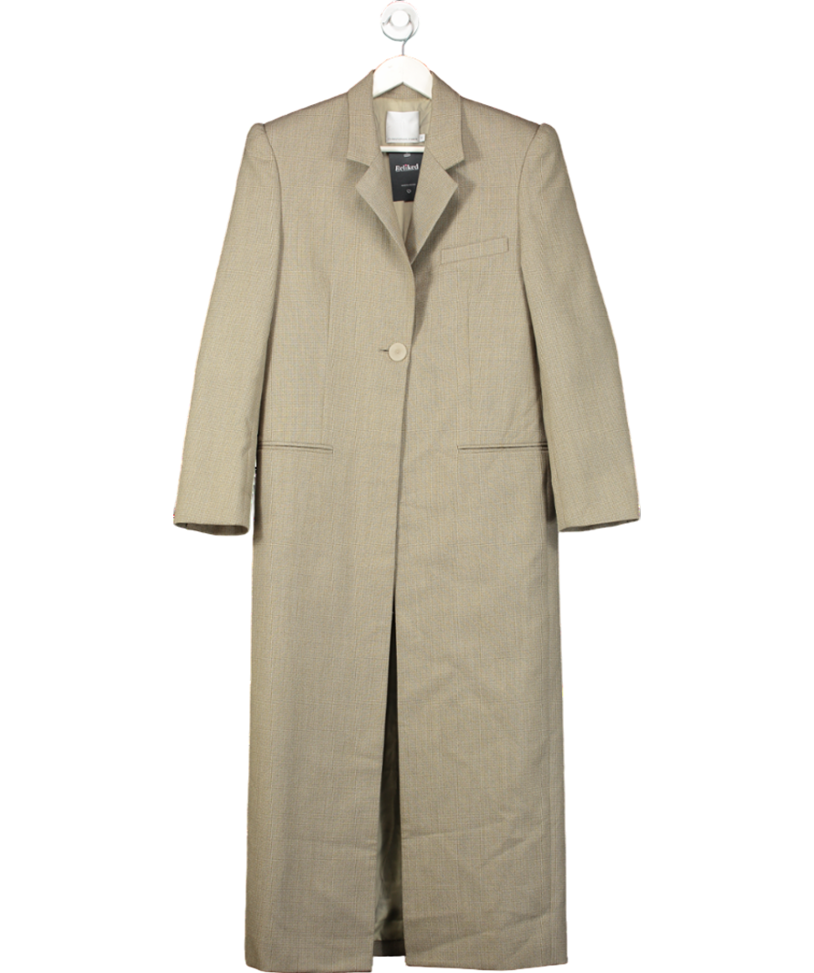 Christopher Esber Beige Fine Wool Mini Houndstooth Long Coat UK 6