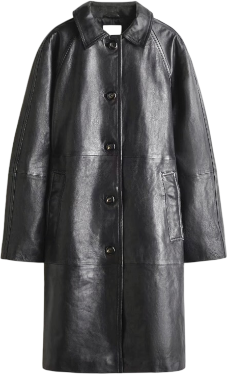 H&M Premium Selection Black Knee-length Coat In Soft Leather UK S