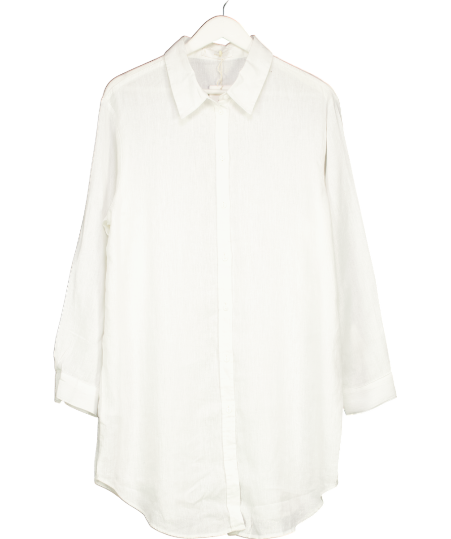 MANGO White Linen Long Shirt UK 12