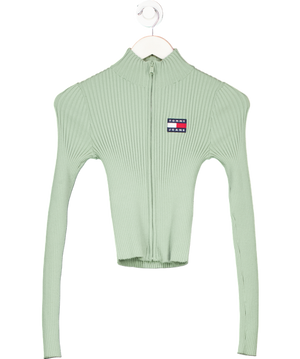 Tommy Hilfiger Green Ribbed Zip-thru Slim Cardigan UK XS