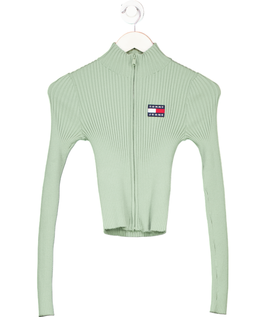 Tommy Hilfiger Green Ribbed Zip-thru Slim Cardigan UK XS