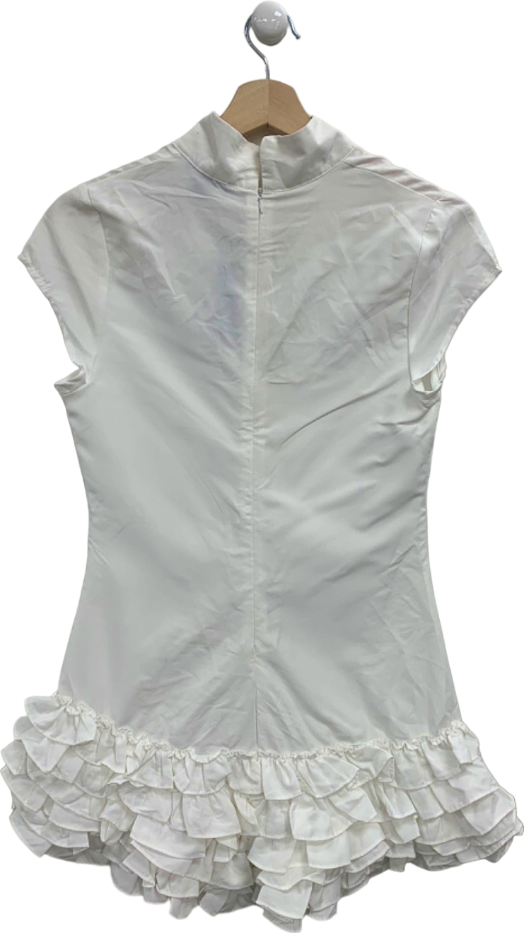 PrettyLittleThing White Woven High Neck Bloomer Playsuit UK 8