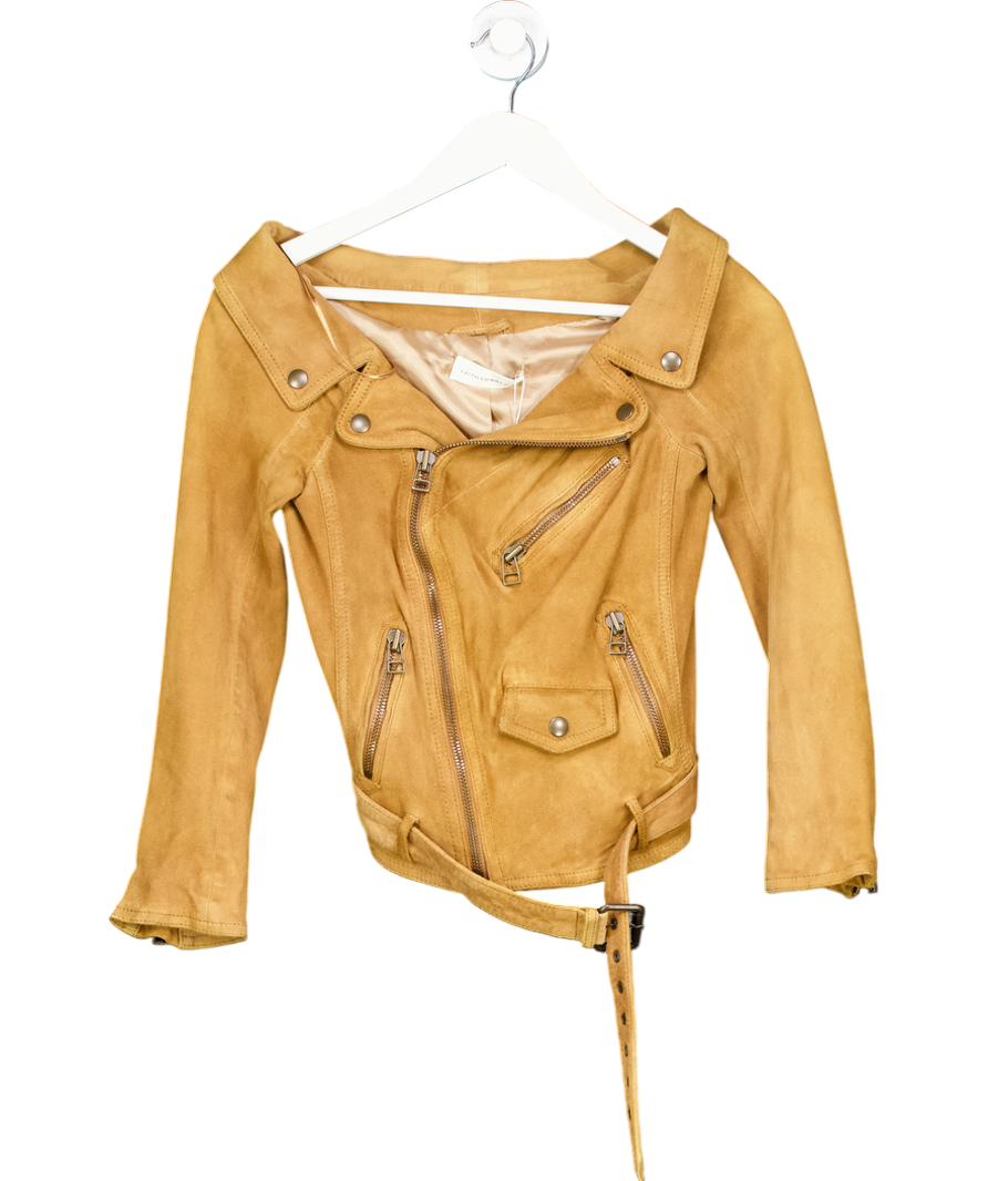 Faith Connexion Brown Suede Wide Neck Biker Jacket UK 8