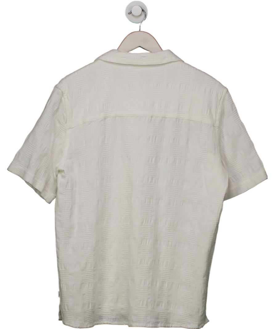 WAX LONDON Cream Didcot - Ecru Open Weave Cotton Short-sleeve Shirt UK S